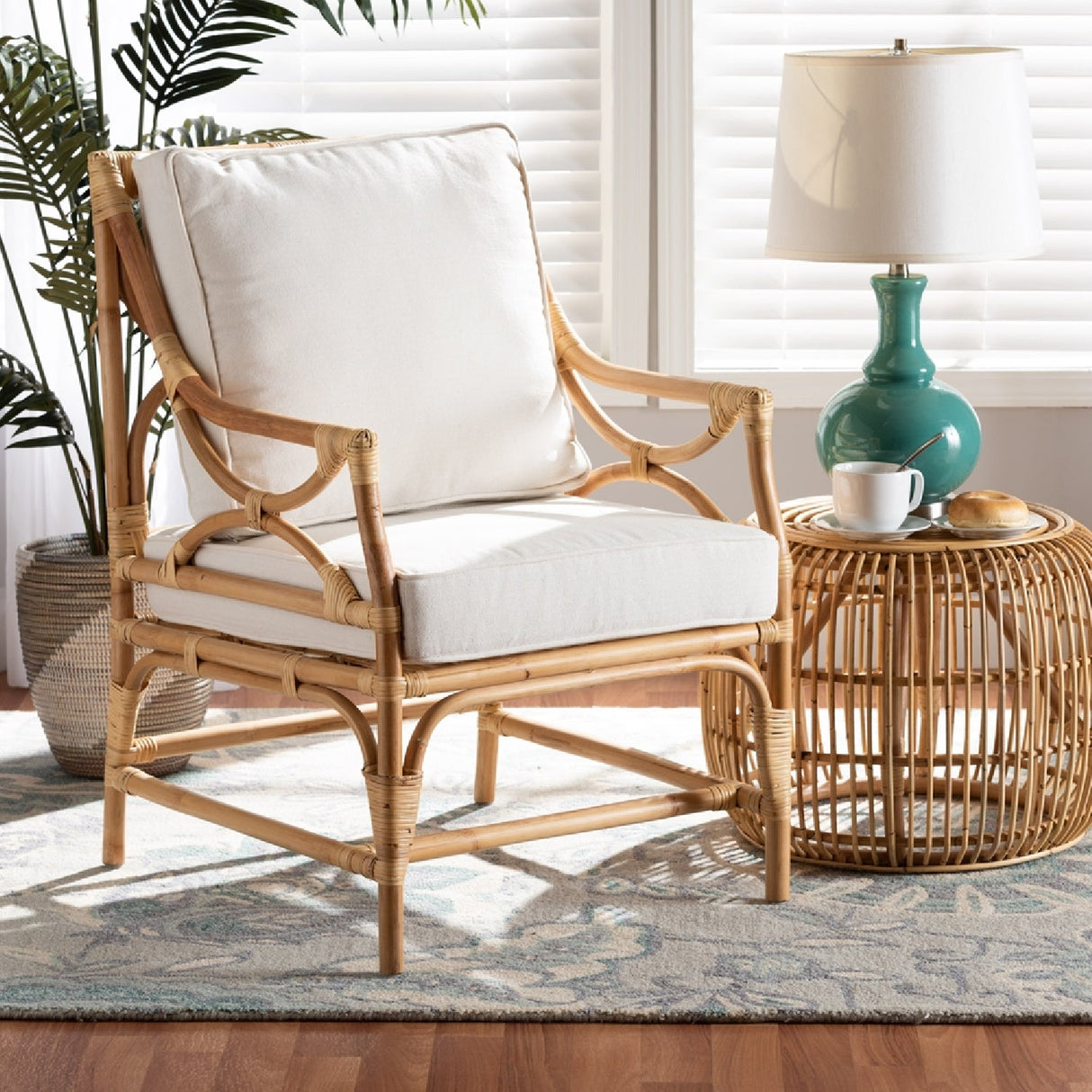 White Padded Rattan Accent Chair | Bali Loom Brandon | Oroa.com