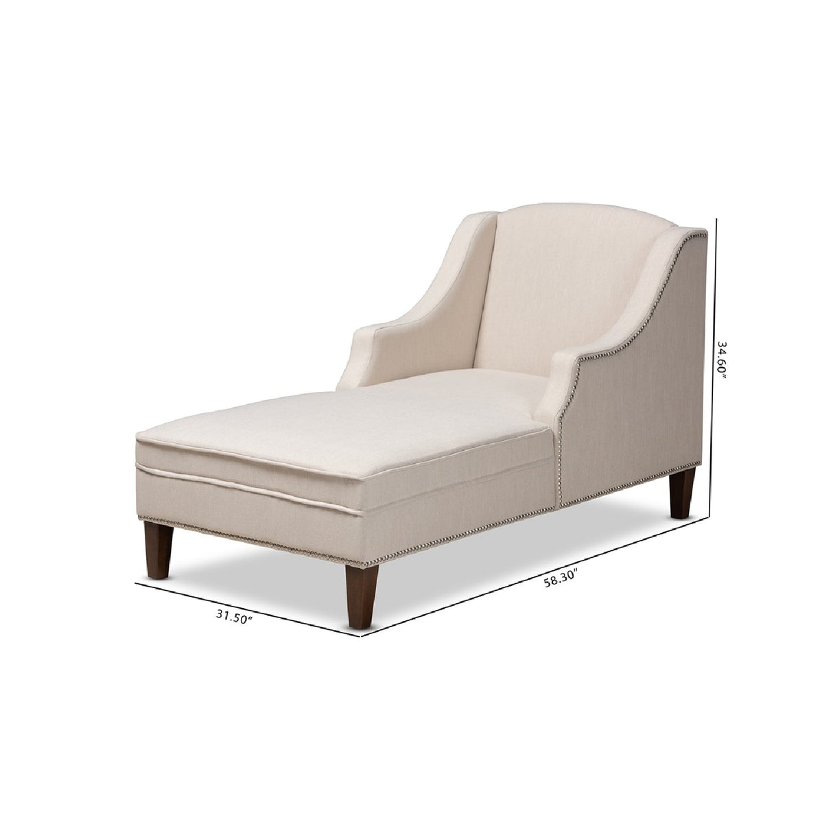 Modern European furniture - Beige Nailhead Trimmed Chaise Lounge - www.oroa.com