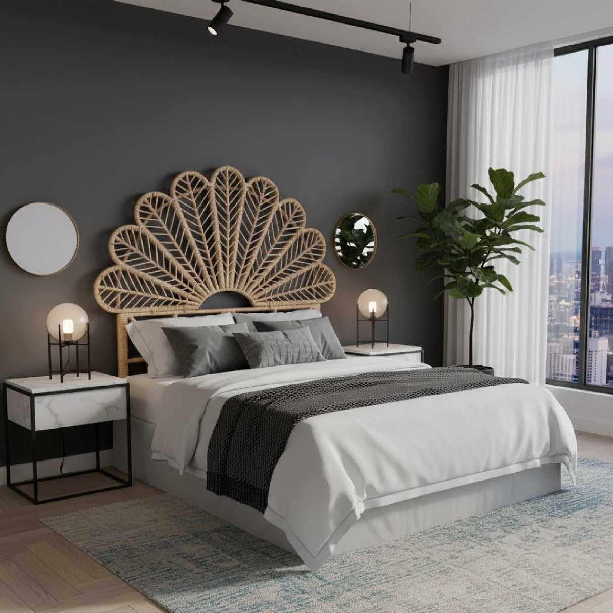 Modern European furniture - Rattan Rods Queen Size Headboard - www.oroa.com