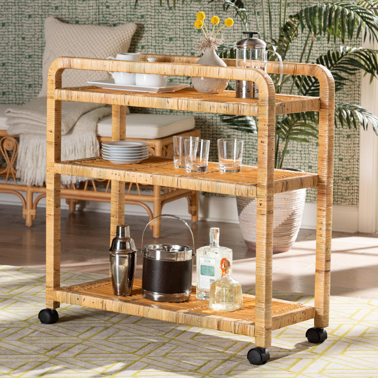 Modern European furniture - Rattan Wrapped Kitchen Cart - www.oroa.com