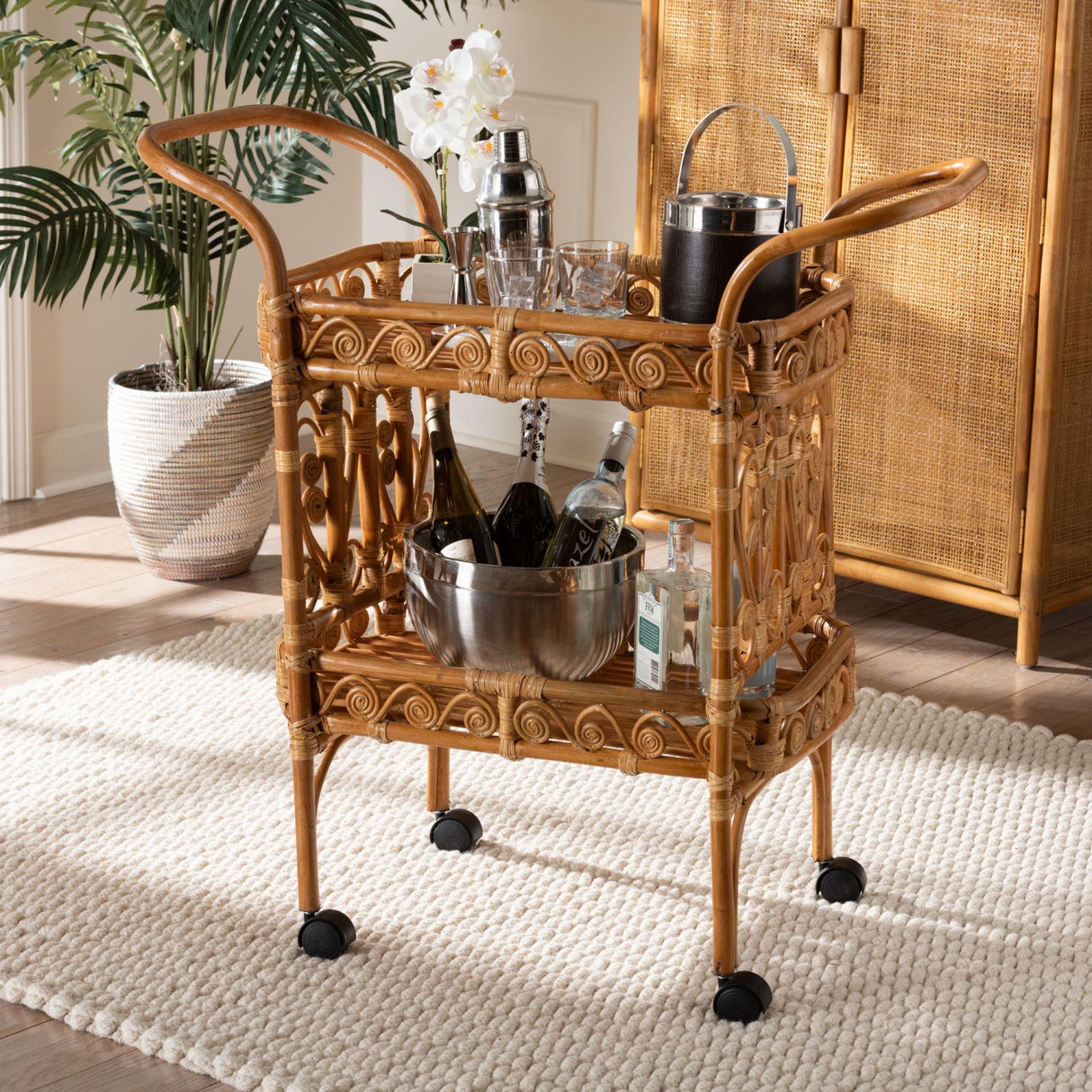 Modern European furniture - Natural Rattan Kitchen Cart - www.oroa.com