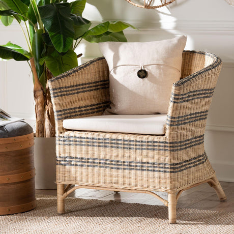 Modern European furniture - Striped Rattan Curved Accent Chair - www.oroa.com