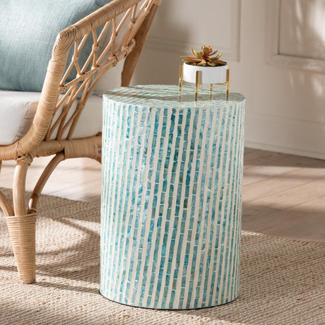 Blue Mother Of Pearl End Table | Bali Loom Draven | Oroa.com