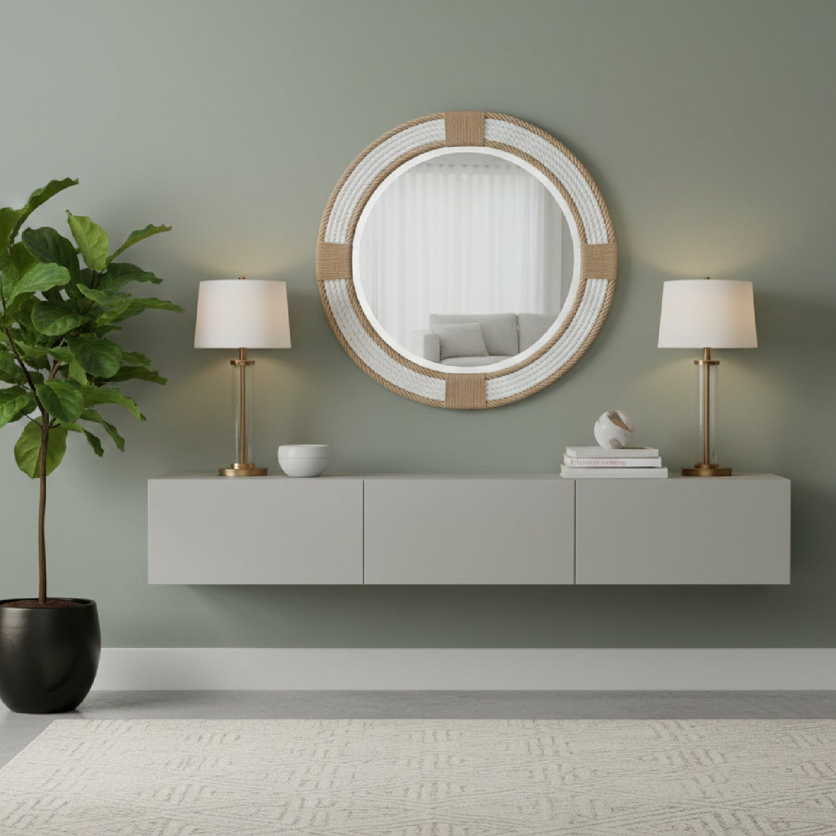Modern European furniture - Round Woven Jute Mirror - www.oroa.com