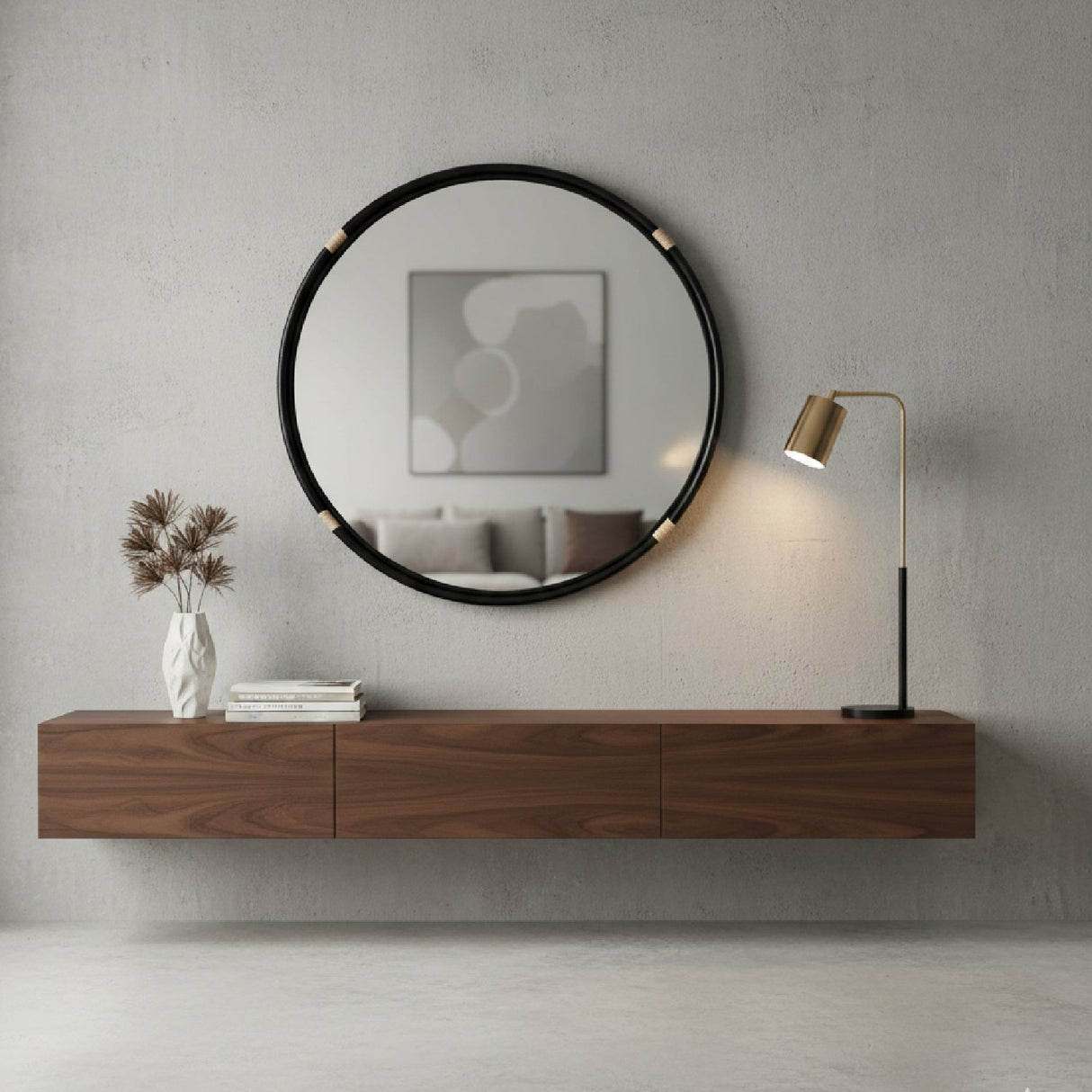 Modern European furniture - Round Black Rattan Wall Mirror - www.oroa.com