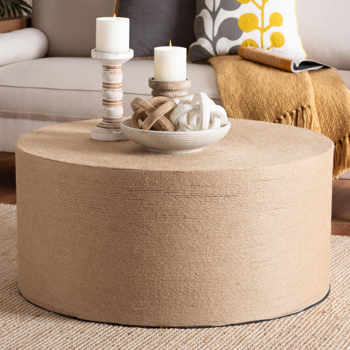 Woven Jute Boho Coffee Table | Bali Loom Lapis | Oroa.com