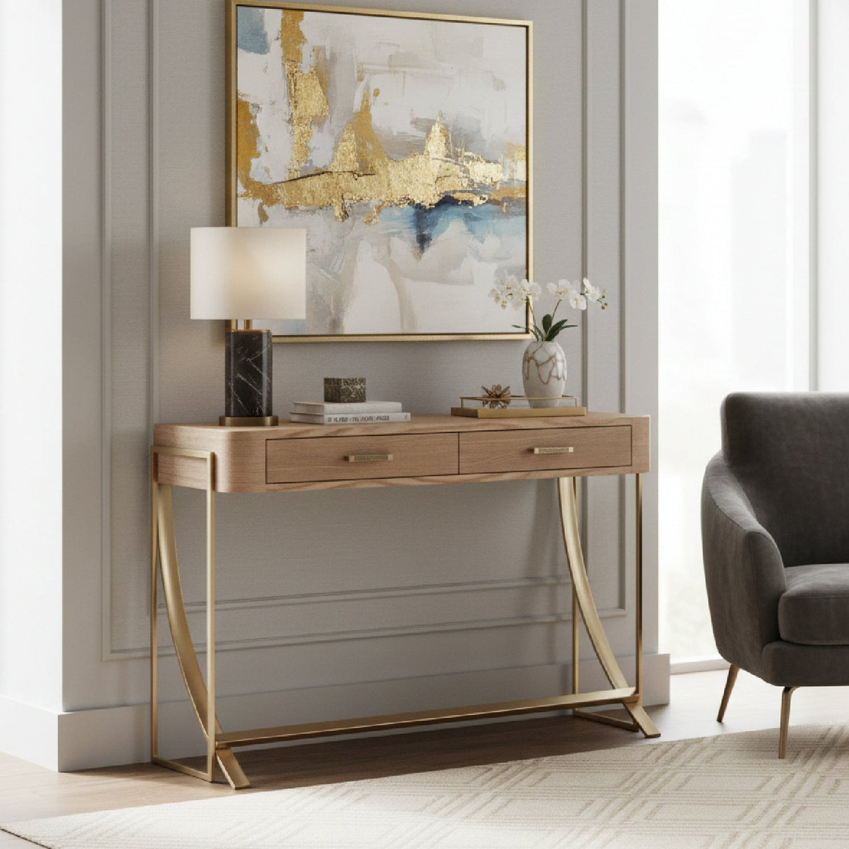 Modern European furniture - 2 Drawer Wooden Console Table - www.oroa.com
