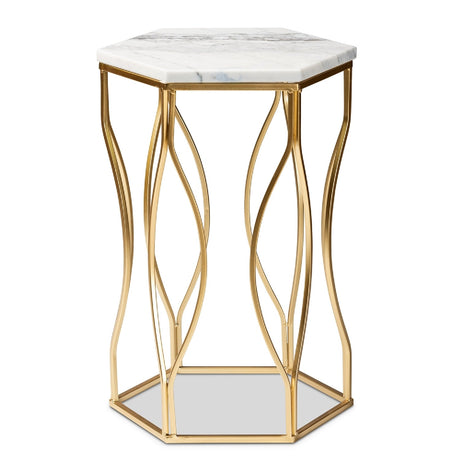 Hexagonal Marble End Table | Bali Loom Kalena | Oroa.com