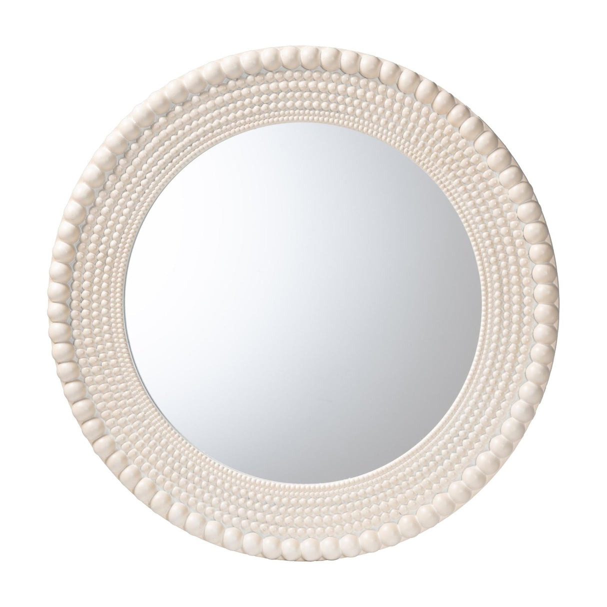 Modern European furniture - Round White Beaded Accent Mirror - www.oroa.com