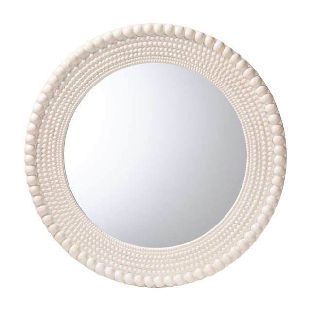 Modern European furniture - Round White Beaded Accent Mirror - www.oroa.com