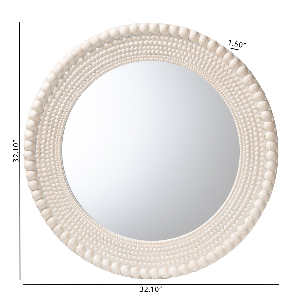 Modern European furniture - Round White Beaded Accent Mirror - www.oroa.com