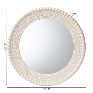 Modern European furniture - Round White Beaded Accent Mirror - www.oroa.com