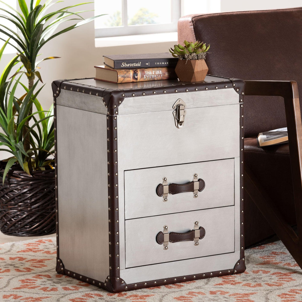   Modern European furniture - Vintage Silver 2 Drawer End Table - www.oroa.com | Oroa.com
