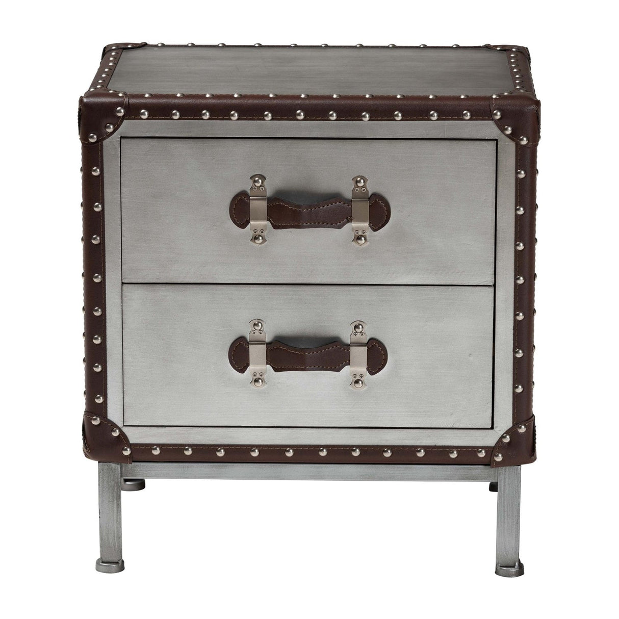 2 Drawer Silver Vintage End Table | Bali Loom Jacey | Oroa.com