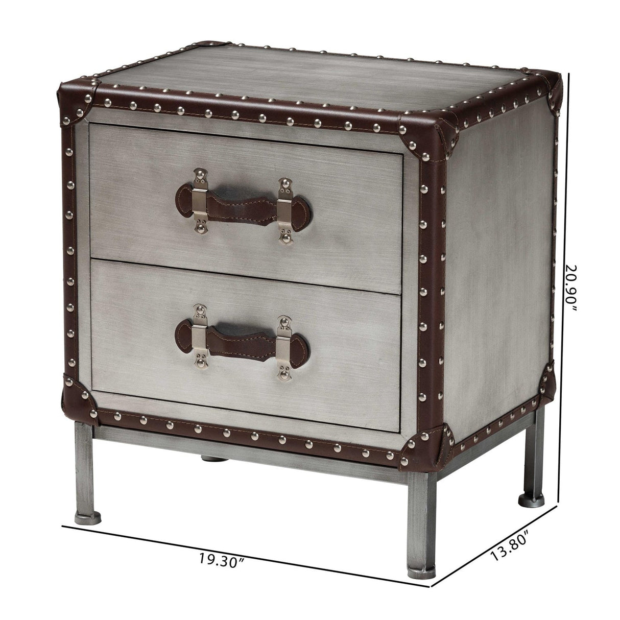 2 Drawer Silver Vintage End Table | Bali Loom Jacey | Oroa.com