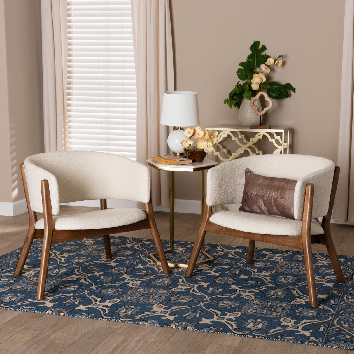 Walnut Framed Curve Accent Chairs 2 | Bali Loom Baron | Oroa.com