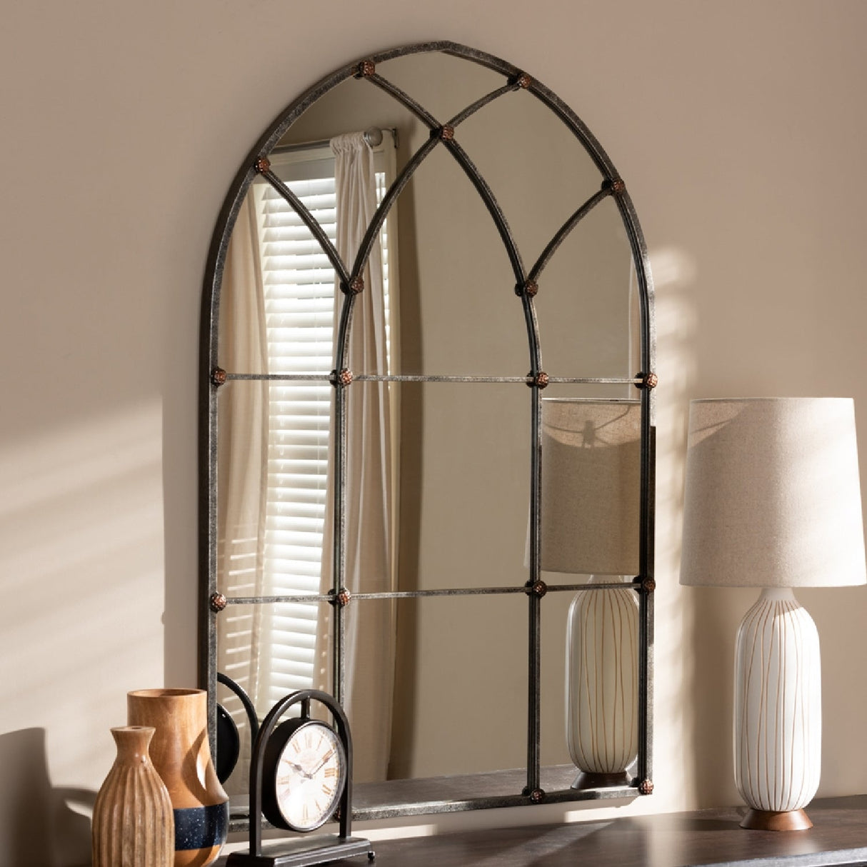 Silver Arched Window Accent Mirror | Bali Loom Tova | Oroa.com