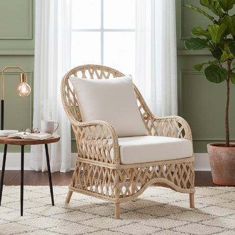 Modern European furniture - Braided Rattan Padded Lounge Chair - www.oroa.com