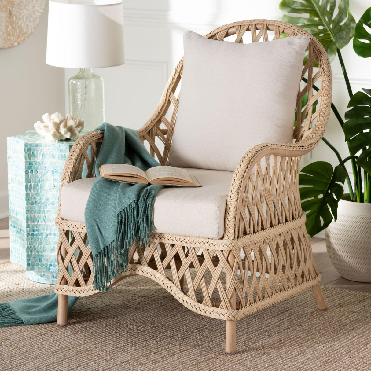 Modern European furniture - Braided Rattan Padded Lounge Chair - www.oroa.com