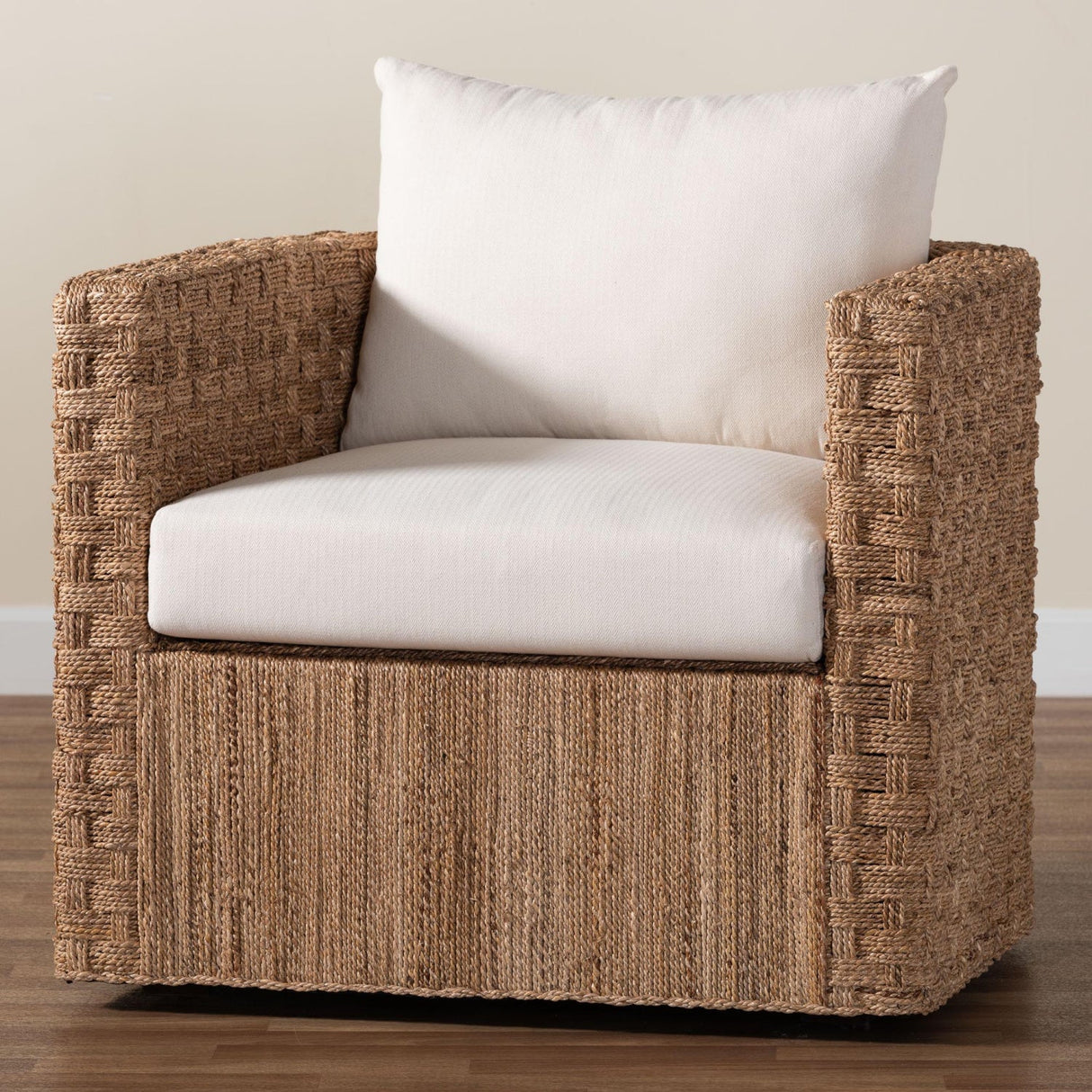 Modern European furniture - Woven Seagrass Curved Accent Chair - www.oroa.com