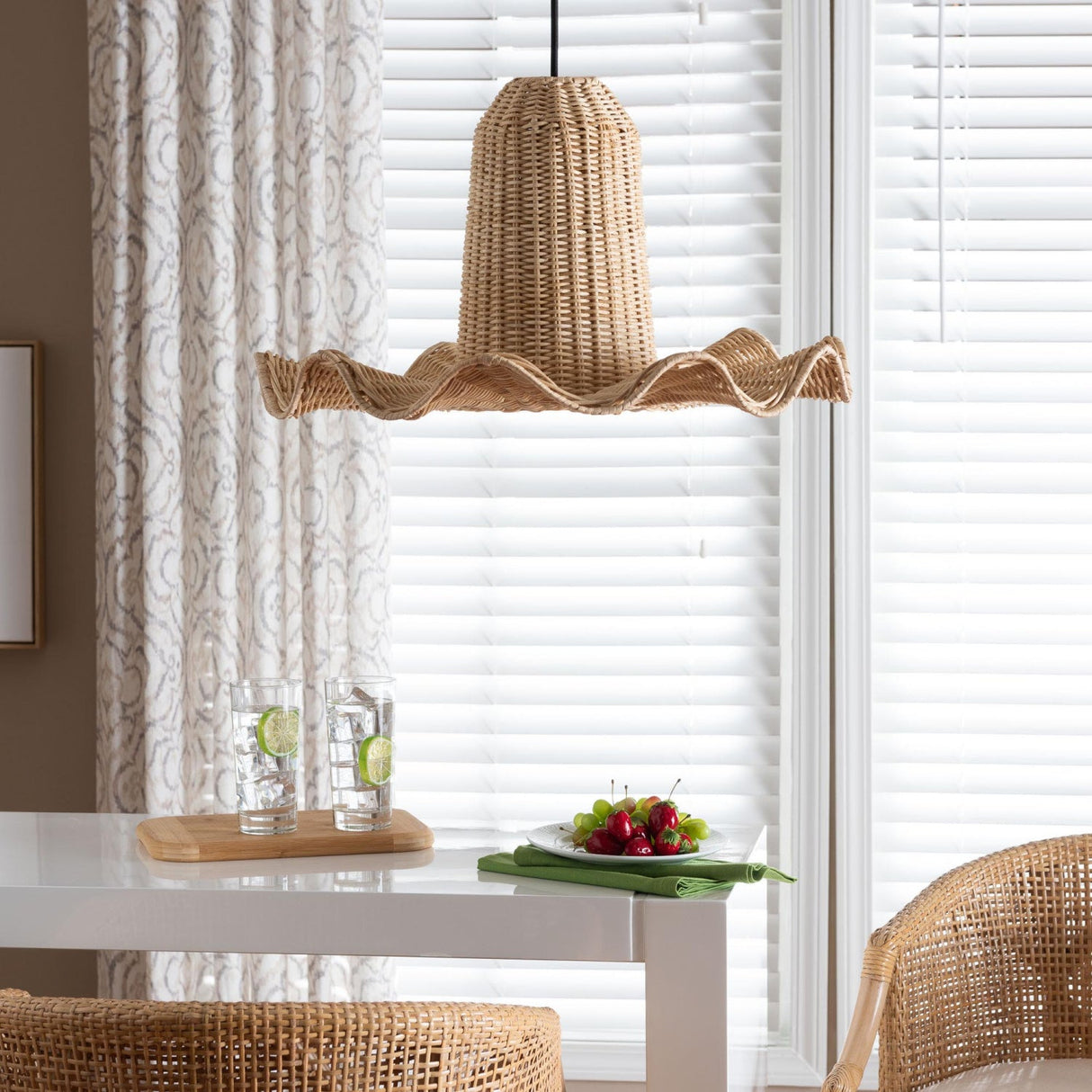 Modern European furniture - Scalloped Natural Rattan Pendant Lamp - www.oroa.com