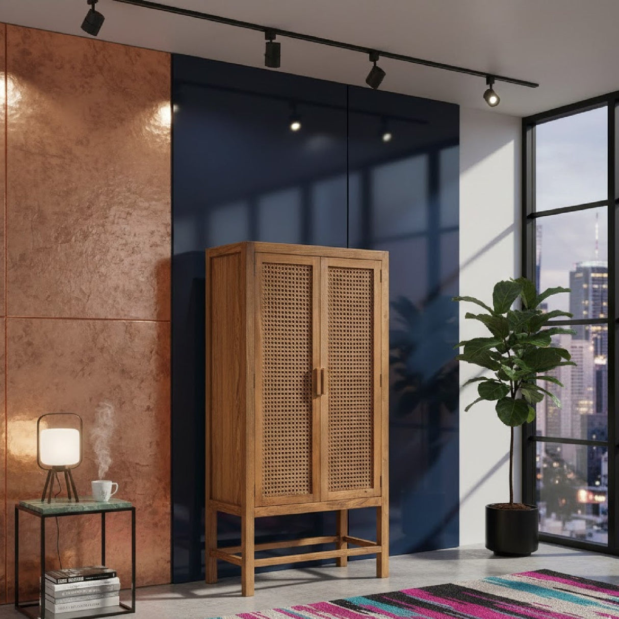 Modern European furniture - Teak Framed Rattan Cabinet - www.oroa.com