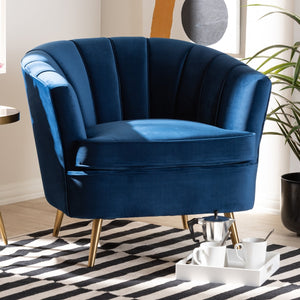 Modern European furniture - Channeled Blue Velvet Accent Chair - www.oroa.com