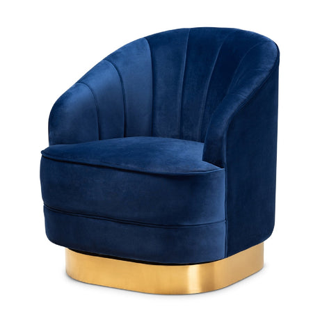 Modern European furniture - Blue Vevet Swivel Accent Chair - www.oroa.com