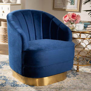 Modern European furniture - Blue Vevet Swivel Accent Chair - www.oroa.com