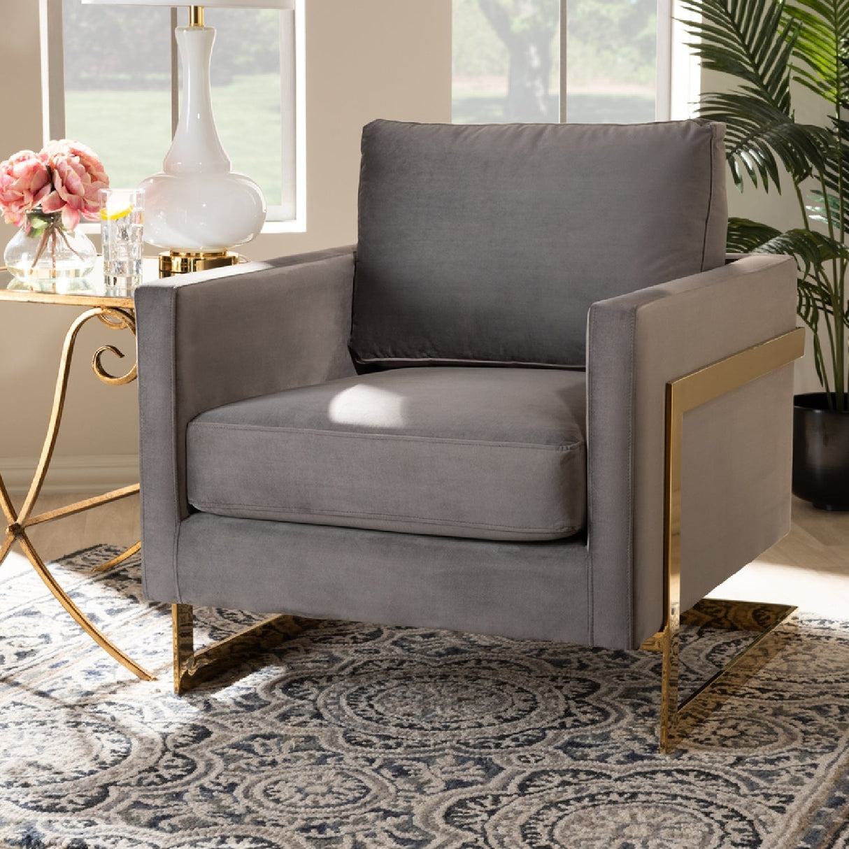 Gold Framed Velvet Accent Chair | Bali Loom Matteo | Oroa.com