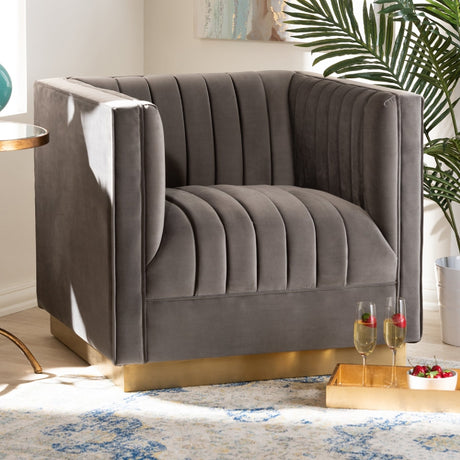 Modern European furniture - Gray Velvet Channeled Accent Chair - www.oroa.com