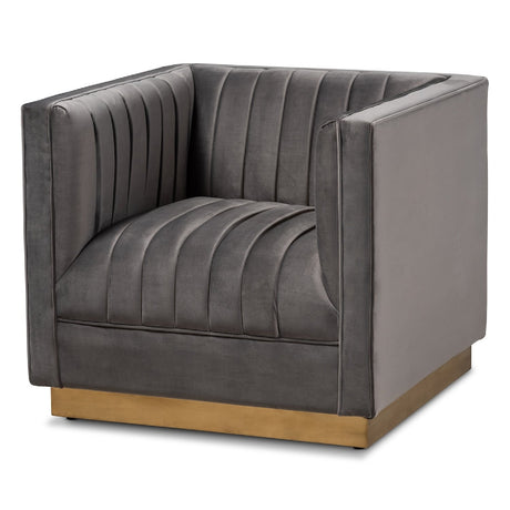 Modern European furniture - Gray Velvet Channeled Accent Chair - www.oroa.com