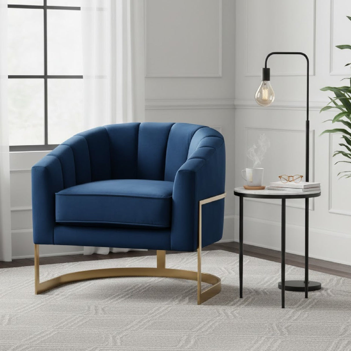 Modern European furniture - Blue Velvet Accent Chair - www.oroa.com
