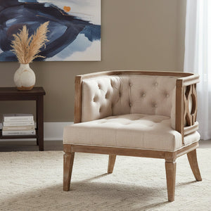 Modern European furniture - Button Tufted Beige Accent Barrel Chair - www.oroa.com