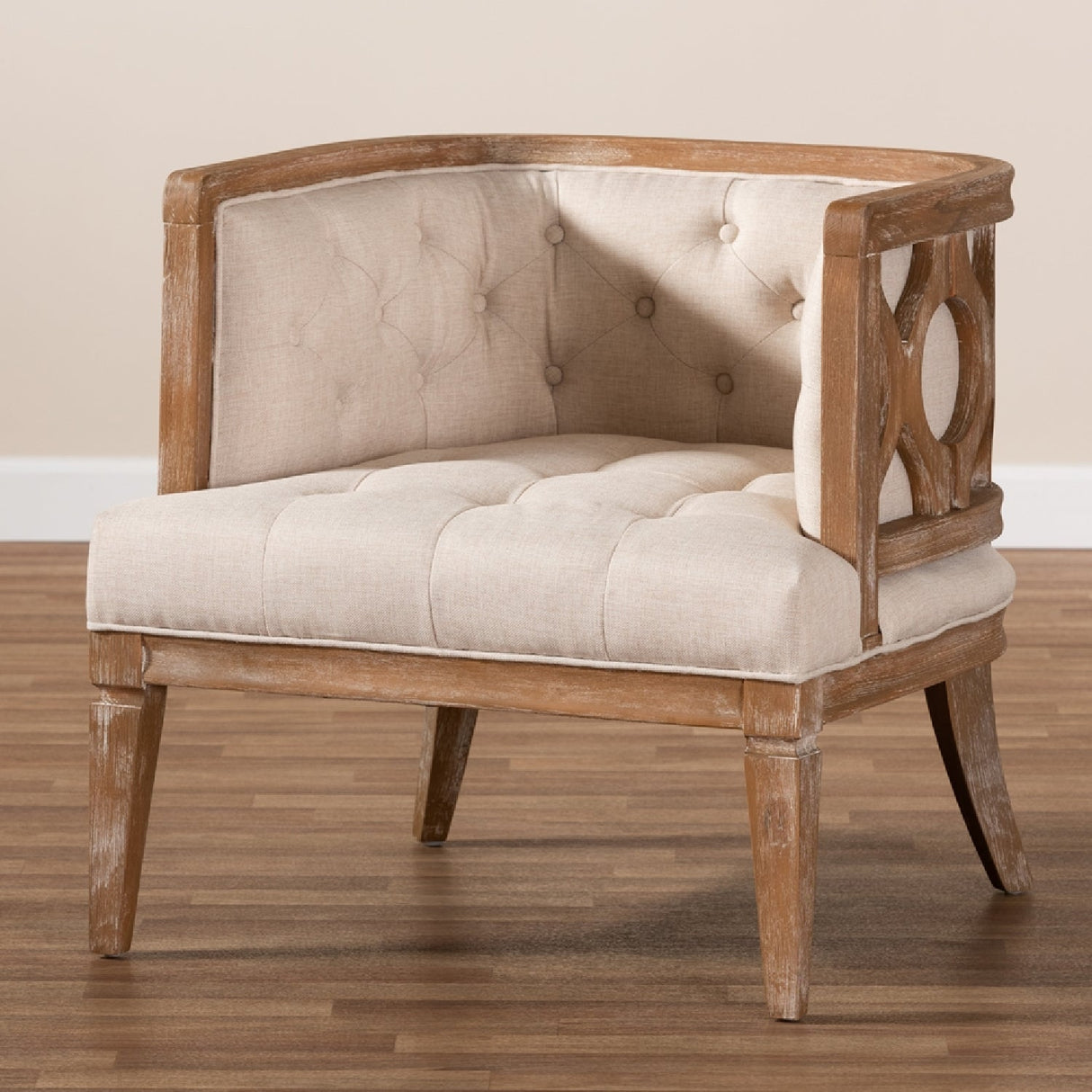 Modern European furniture - Button Tufted Beige Accent Barrel Chair - www.oroa.com