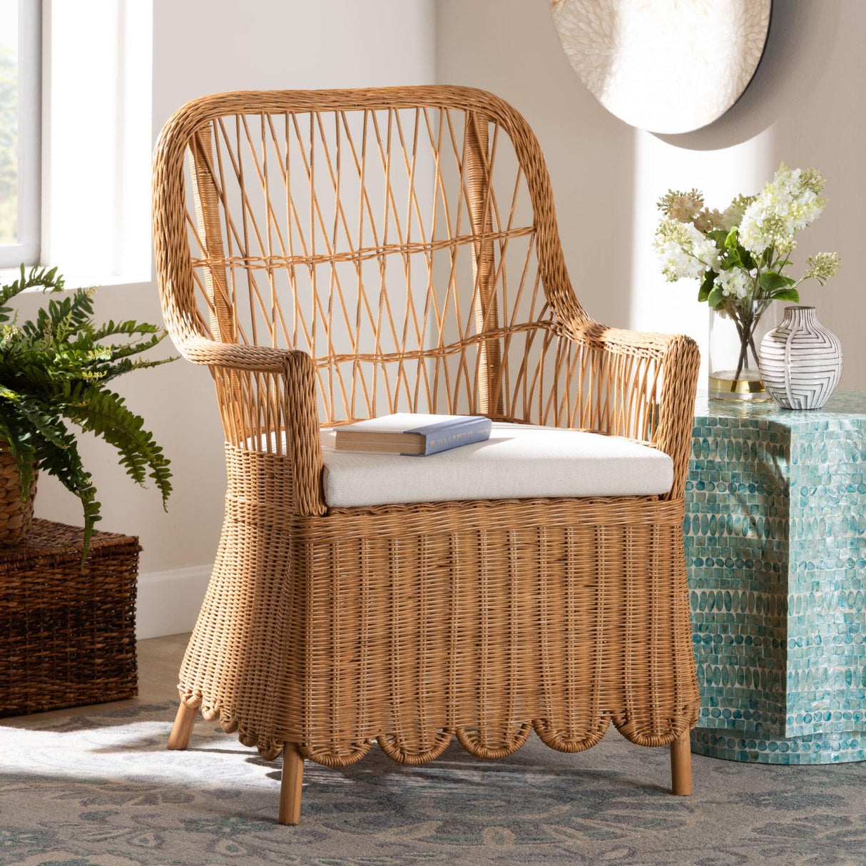Modern European furniture - Scalloped Rattan Accent Chair - www.oroa.com