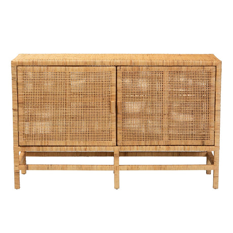 Modern European furniture - Mahogany Framed Rattan Cabinet - www.oroa.com