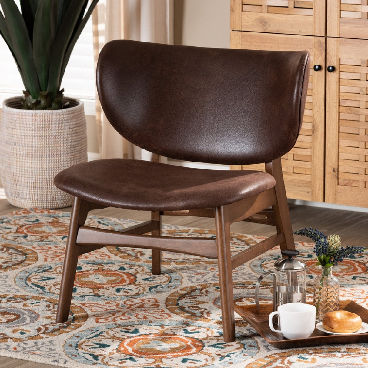 Modern European furniture - Brown Leather Effect Accent Chair  - www.oroa.com