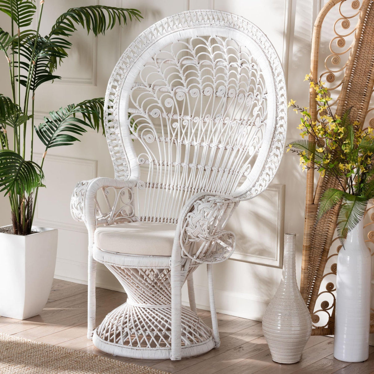 Modern European furniture - White Rattan Peacock Chair - www.oroa.com