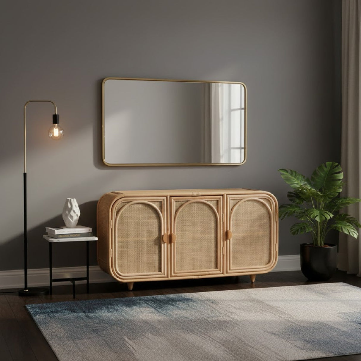 Modern European furniture - Handcrafted Rattan 3 Door Cabinet - www.oroa.com