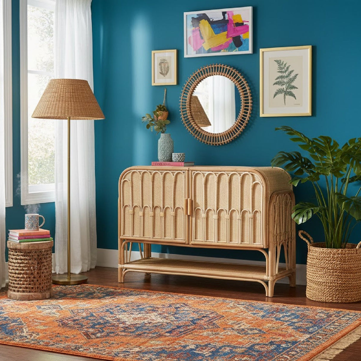 Modern European furniture - Curled Rattan Pole Cabinet - www.oroa.com