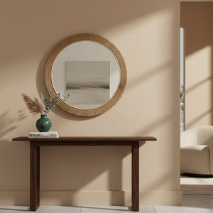 Modern European furniture - Woven Seagrass Round Wall Mirror - www.oroa.com