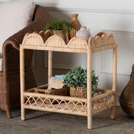 Rattan Scalloped 2 Tier End Table | Bali Loom Eloisa | Oroa.com