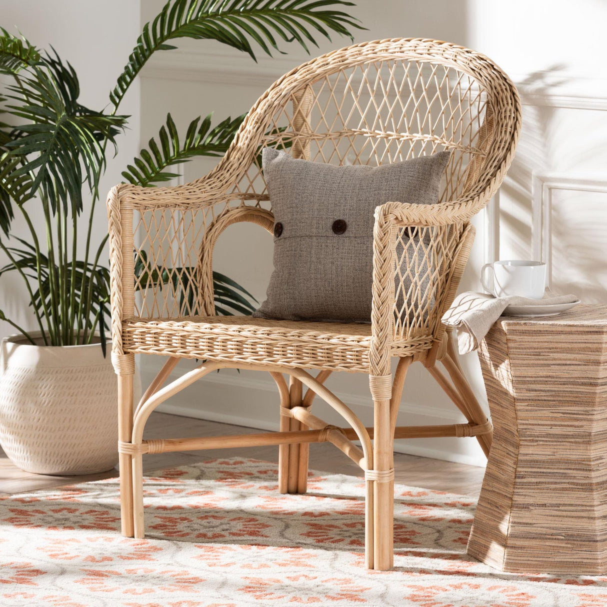 Modern European furniture - Natural Braided Rattan Lounge Chair - www.oroa.com