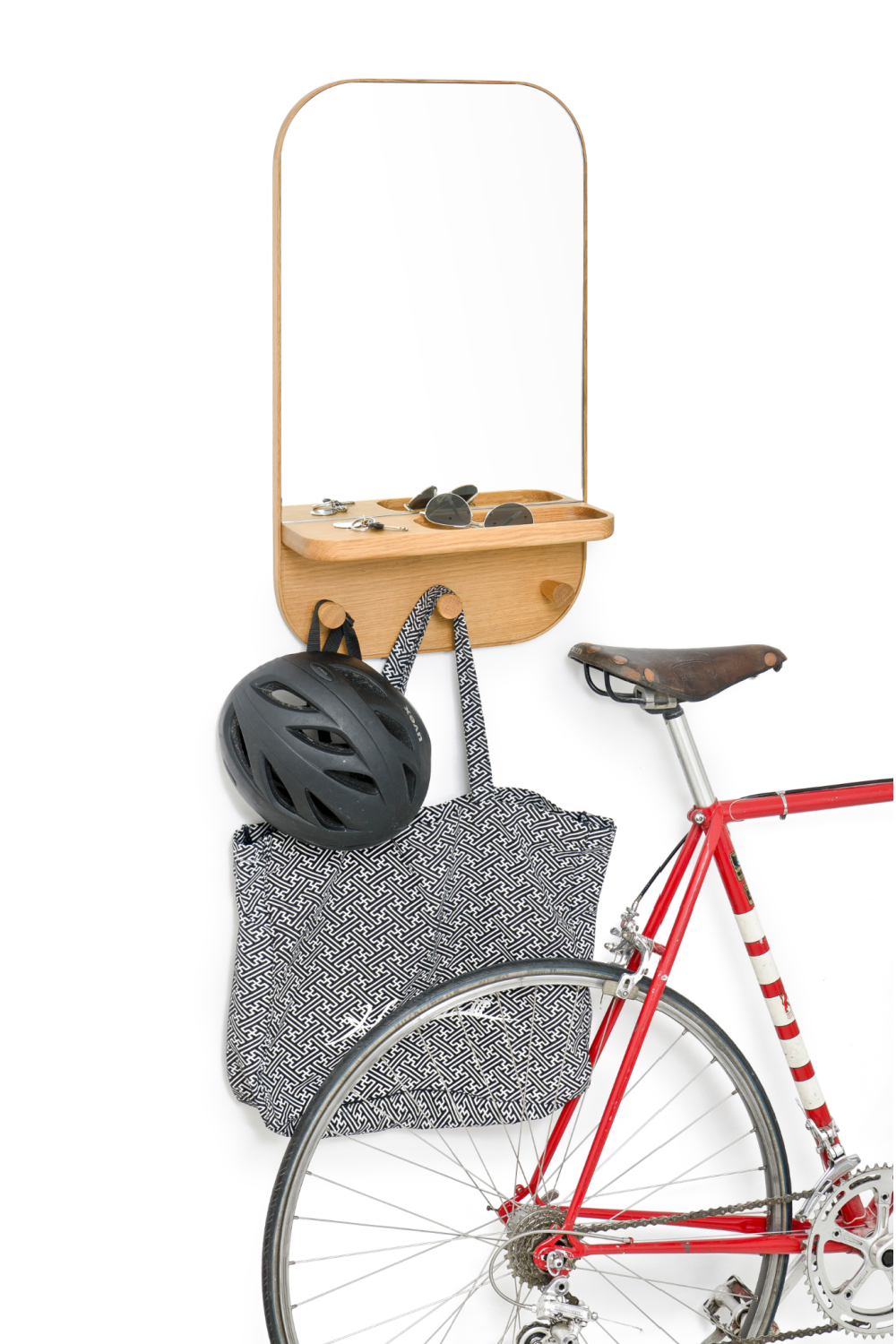 Oak Wooden Wall Storage Mirror | Wireworks Silent | Oroa.com