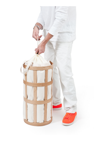Oak Laundry Basket with Soft White Bag Insert | Wireworks Cage | Oroa.com
