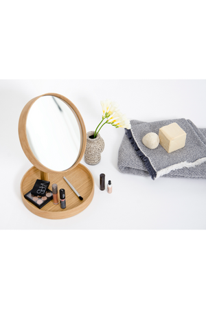 Oak Magnifying Vanity Mirror with Storage Tray | Wireworks Look | Oroa.com