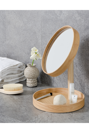 Oak Magnifying Vanity Mirror with Storage Tray | Wireworks Look | Oroa.com
