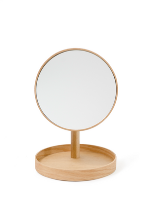 Oak Magnifying Vanity Mirror with Storage Tray | Wireworks Look | Oroa.com