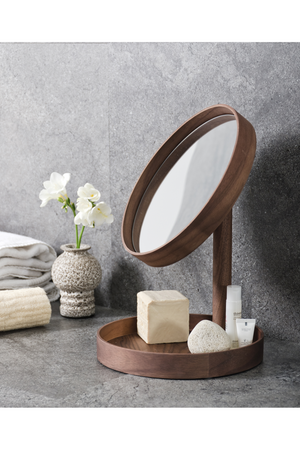 Walnut Magnifying Vanity Mirror with Storage Tray | Wireworks Look | Oroa.com